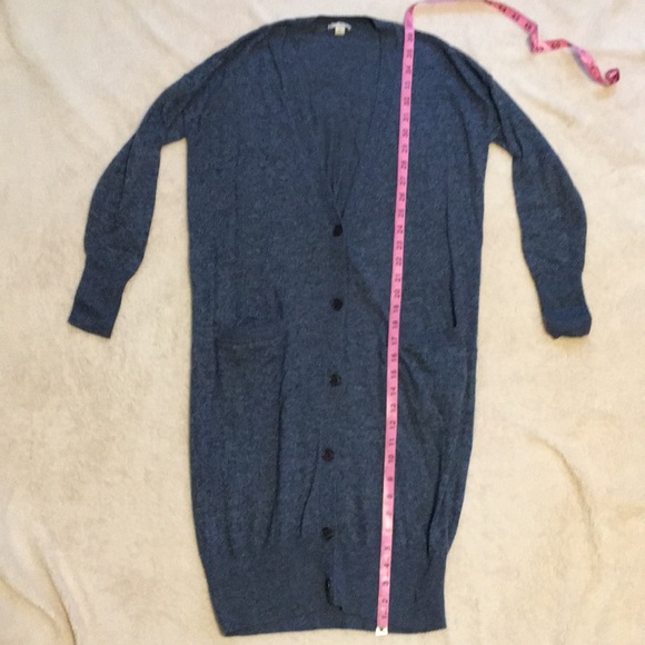 Gap blue heathered maxi buttoned v-neck cardigan - Picture 3 of 5